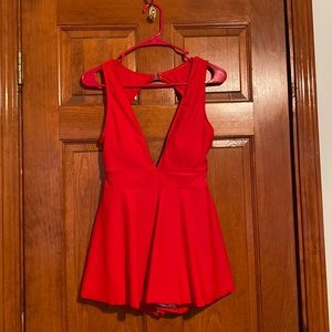 SHEIN Red Ruffle Hem One Piece Swimsuit